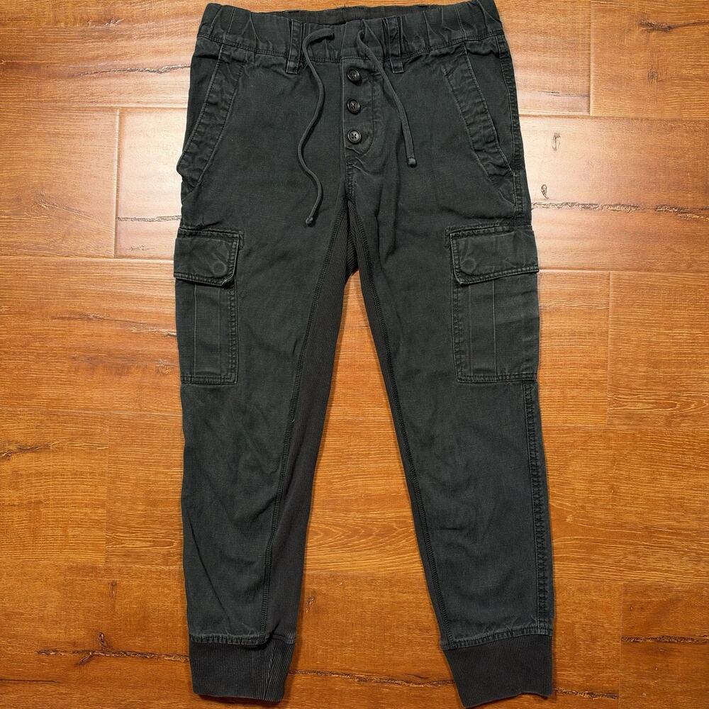 James Perse Utility Pants Womens 0 29x27 Black Green Linen Cotton Cargo Retro